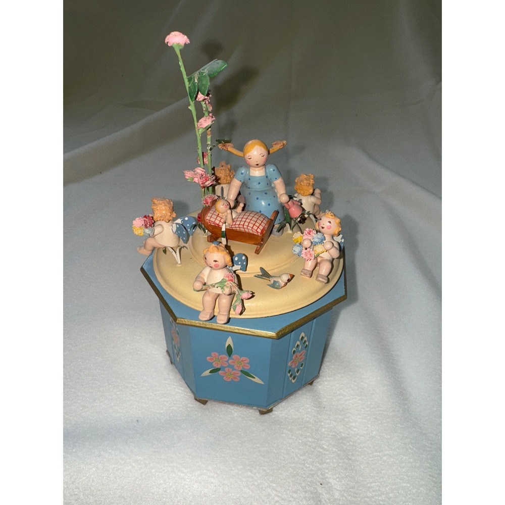 Vintage Musical Box Angels Around Bed Wind Up Rotating Figurine‎ Decor